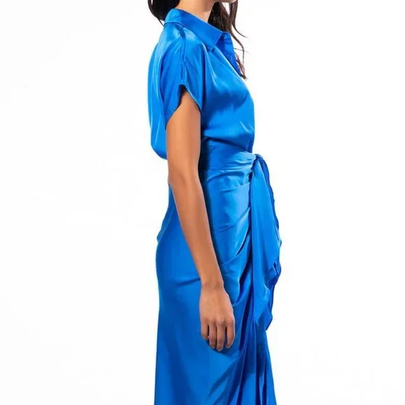 Elaine Out of the Blue: Satin Tie Front Dress Large - Picture 6 of 7
